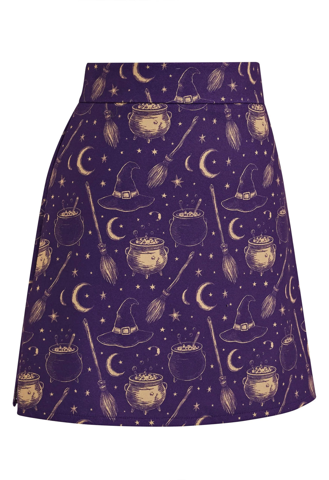 Midnight Halloween Witch Element Print Side Slit Mini Skirt